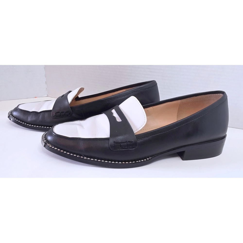 Coach Nelli Black White Colorblock Leather Bead Trim Toe Plaque Penny Loafers  9